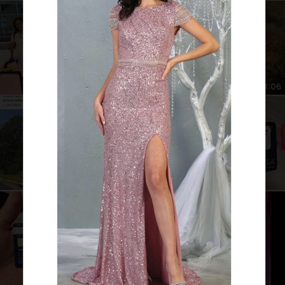 SZ. 18 Sequin Mesh Dusty Rose Formal MayQueen Plus Size Dress